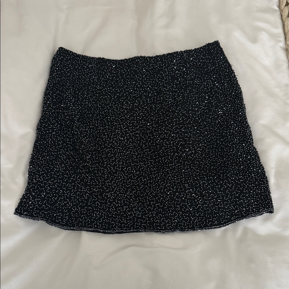 Cache Silk Black Beaded Mini Skirt